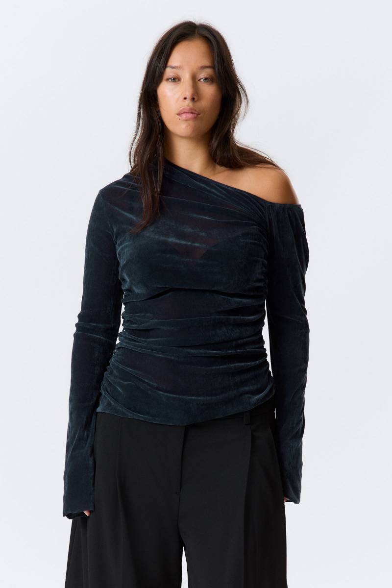 Draped Asymmetric Velvet Mesh Top von Weekday