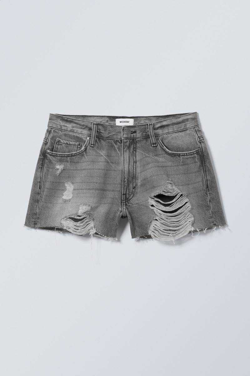 Duchess Low Rise Distressed Mini Denim Shorts von Weekday