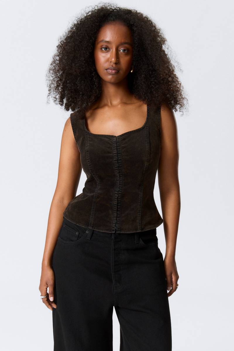 Fitted Washed Velvet Hook-and-Eye Top von Weekday