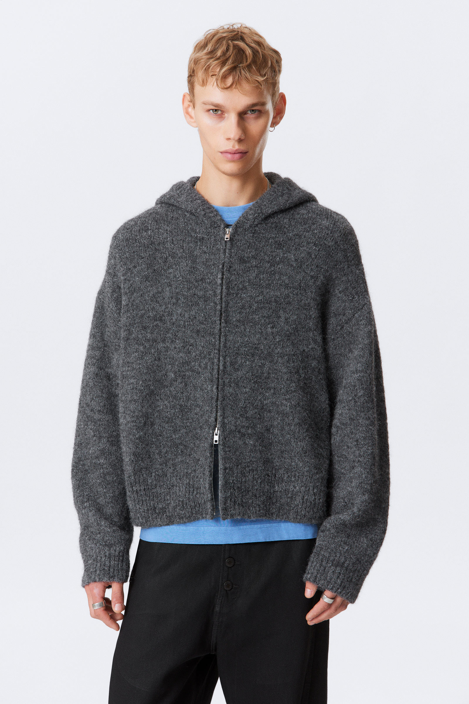 Knitted Boxy Wool-Blend Zip Hoodie von Weekday
