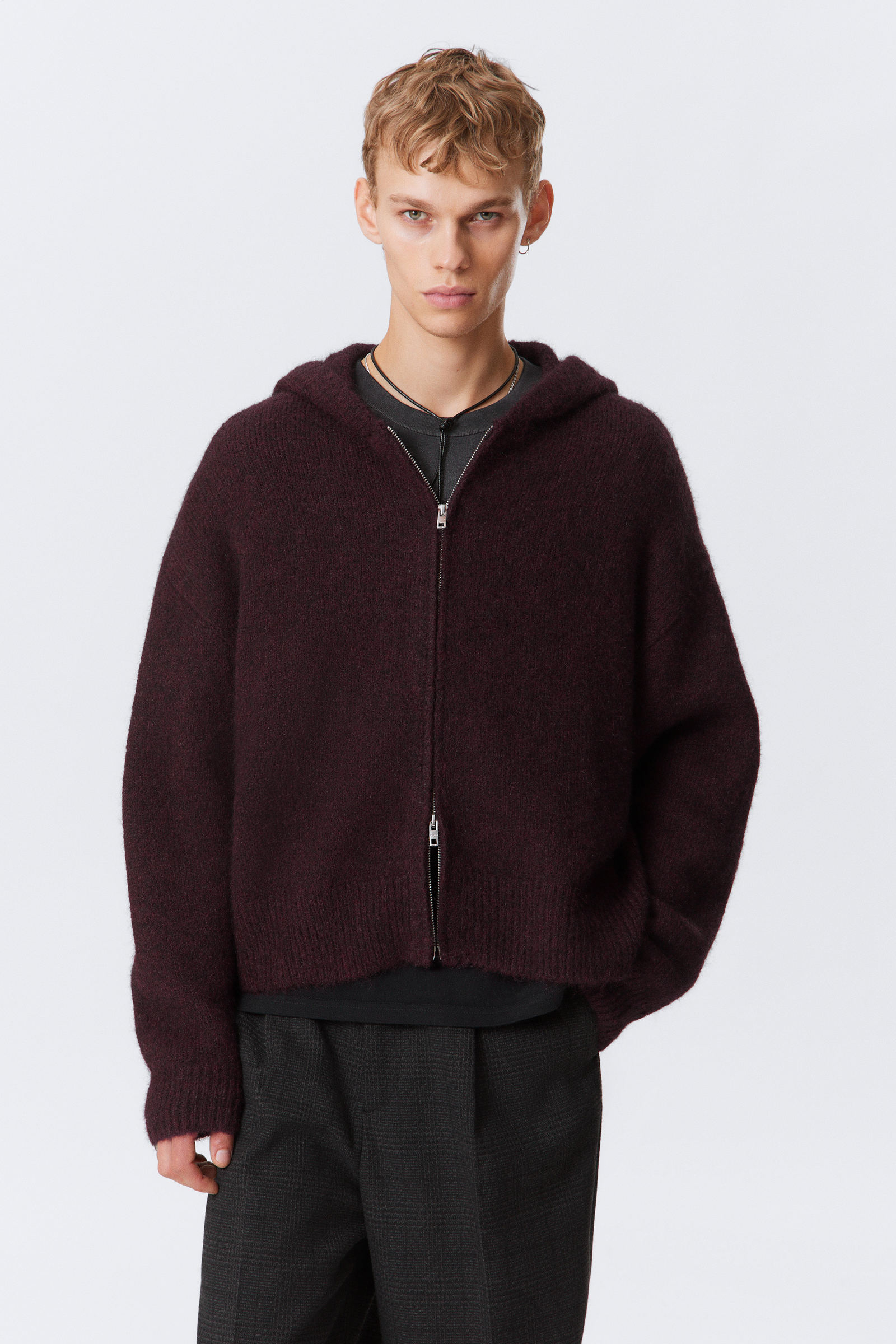 Knitted Boxy Wool-Blend Zip Hoodie von Weekday