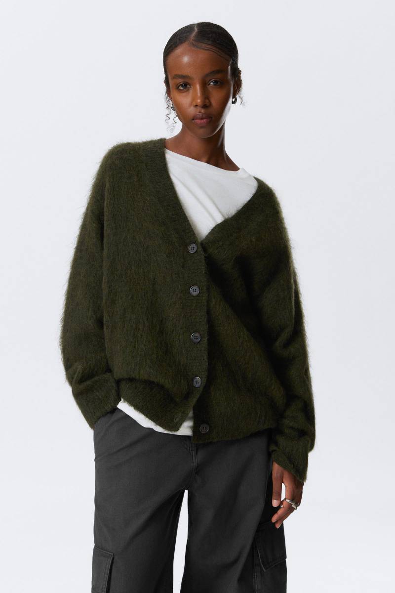 Loose Fit Mohair Blend V-Neck Cardigan von Weekday