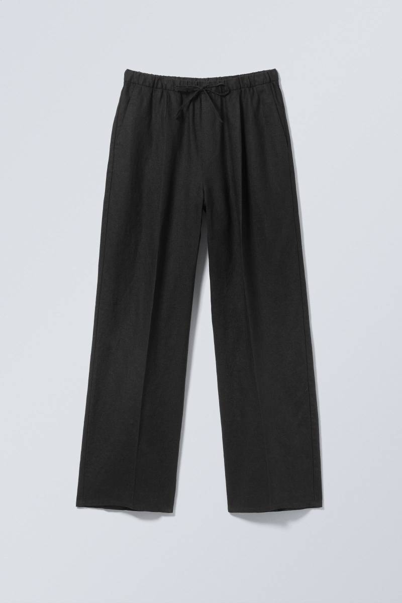 Loose Fit Straight Leg Linen Trousers von Weekday