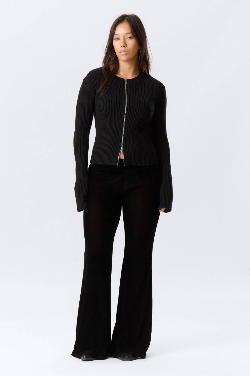 Low Rise Flared Velvet Mesh Trousers von Weekday