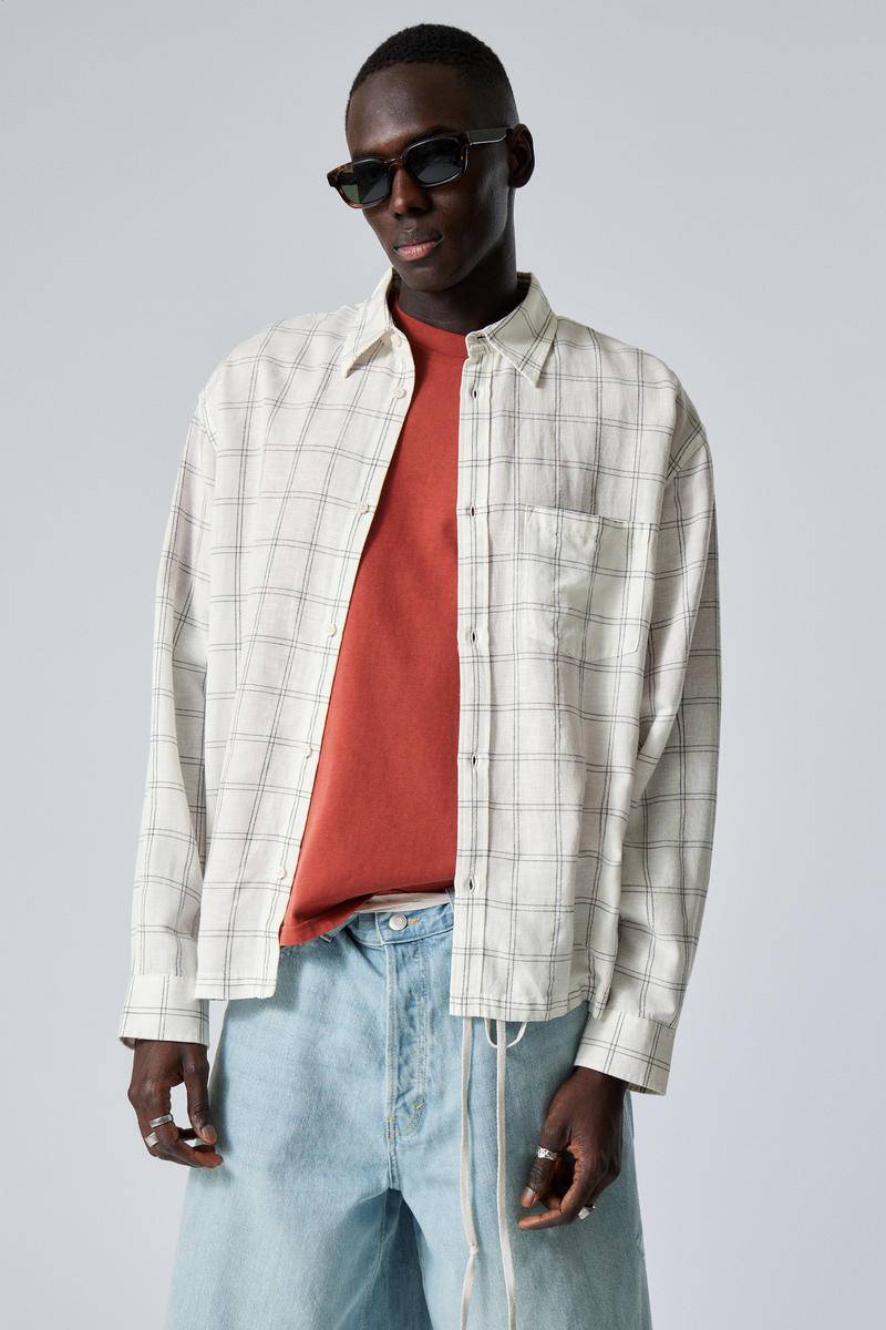Oversized Boxy Checked Linen Blend Shirt von Weekday