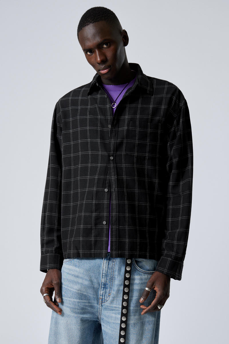 Oversized Boxy Checked Linen Blend Shirt von Weekday