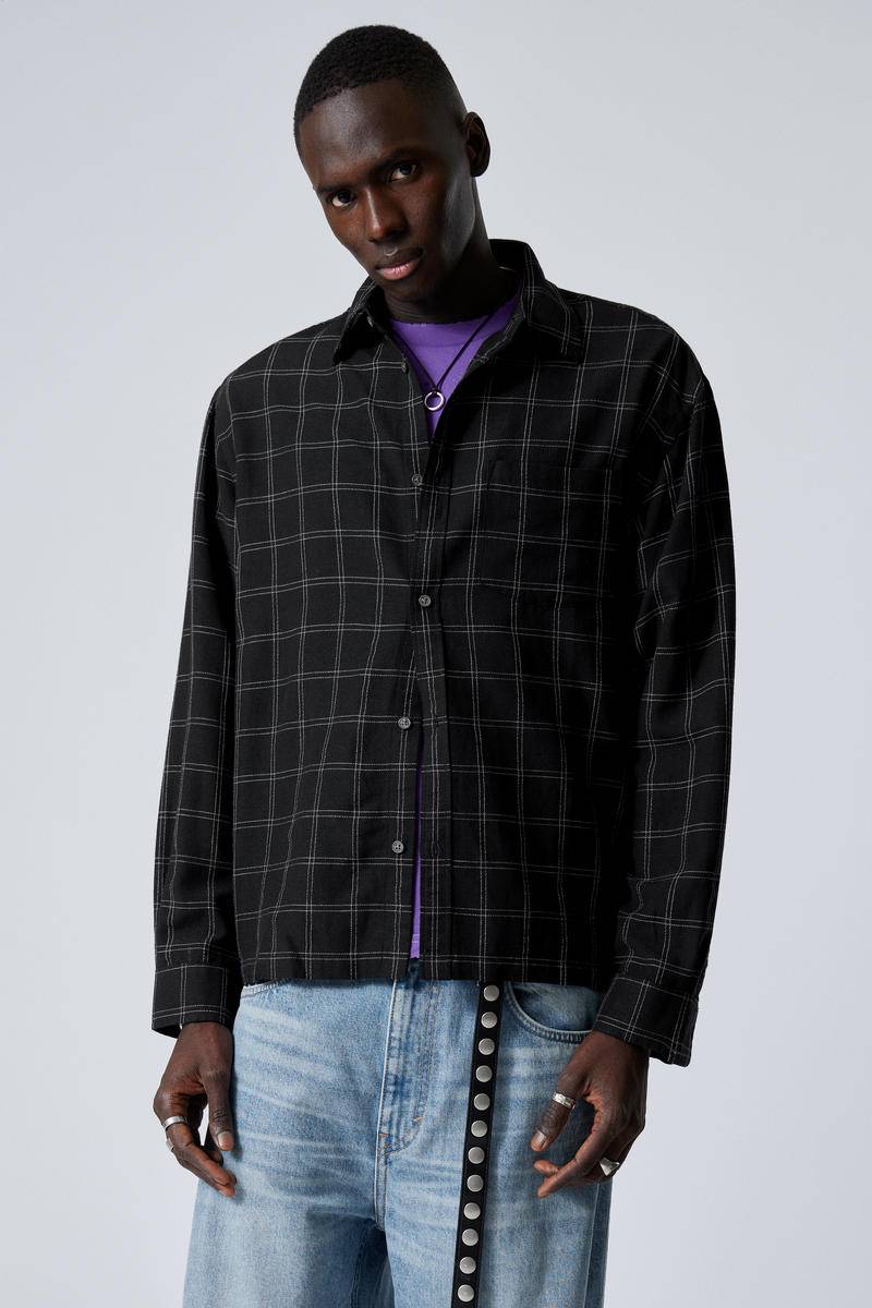 Oversized Boxy Checked Linen Blend Shirt von Weekday