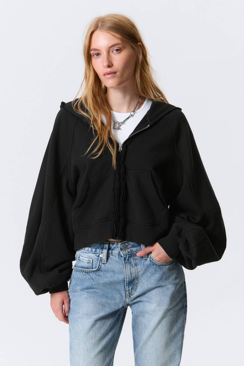Oversized Cropped Frayed Zip Hoodie von Weekday