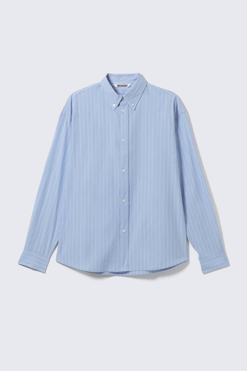 Oversized Striped Button-Down Poplin Shirt von Weekday