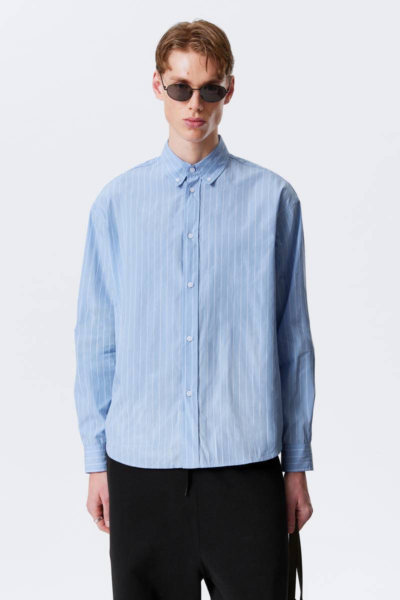 Oversized Striped Button-Down Poplin Shirt von Weekday