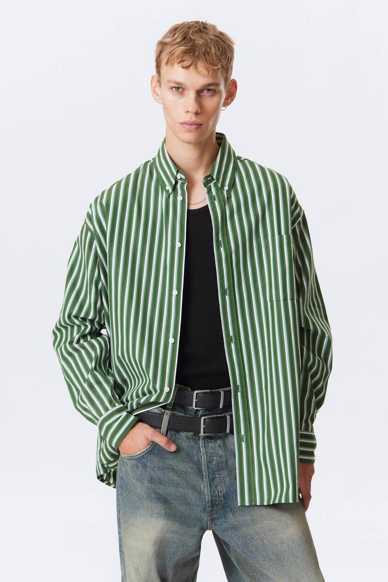 Oversized Striped Button-Down Shirt von Weekday