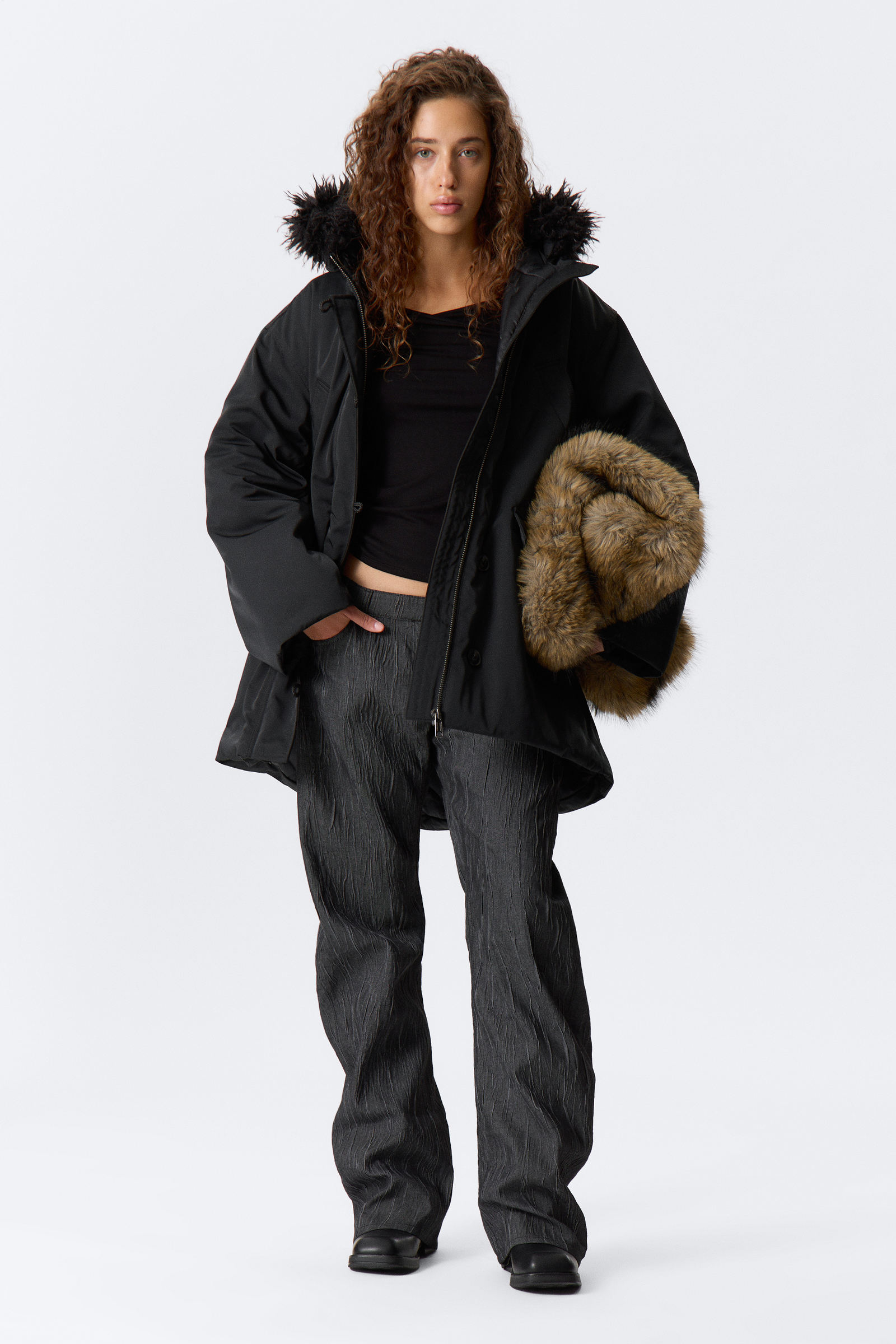 Padded Bomber Parka with Faux Fur Trim von Weekday