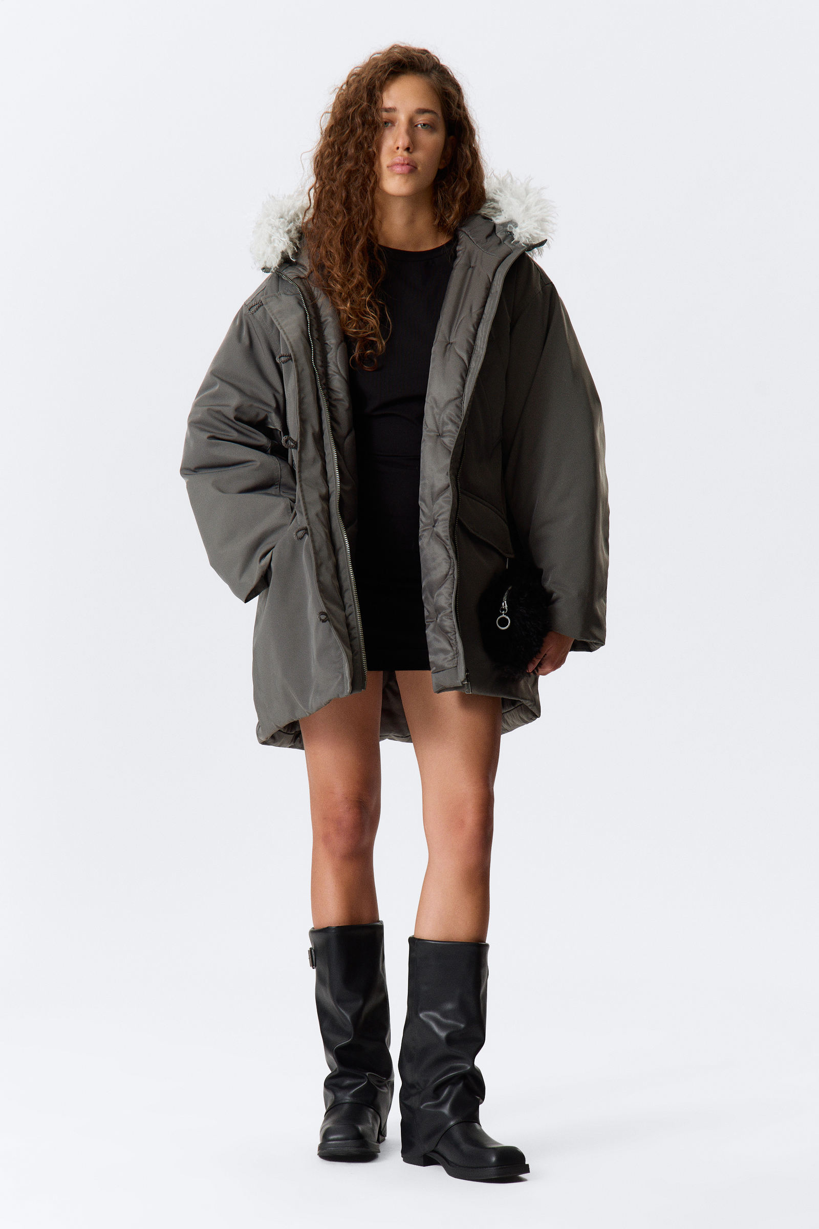 Padded Bomber Parka with Faux Fur Trim von Weekday