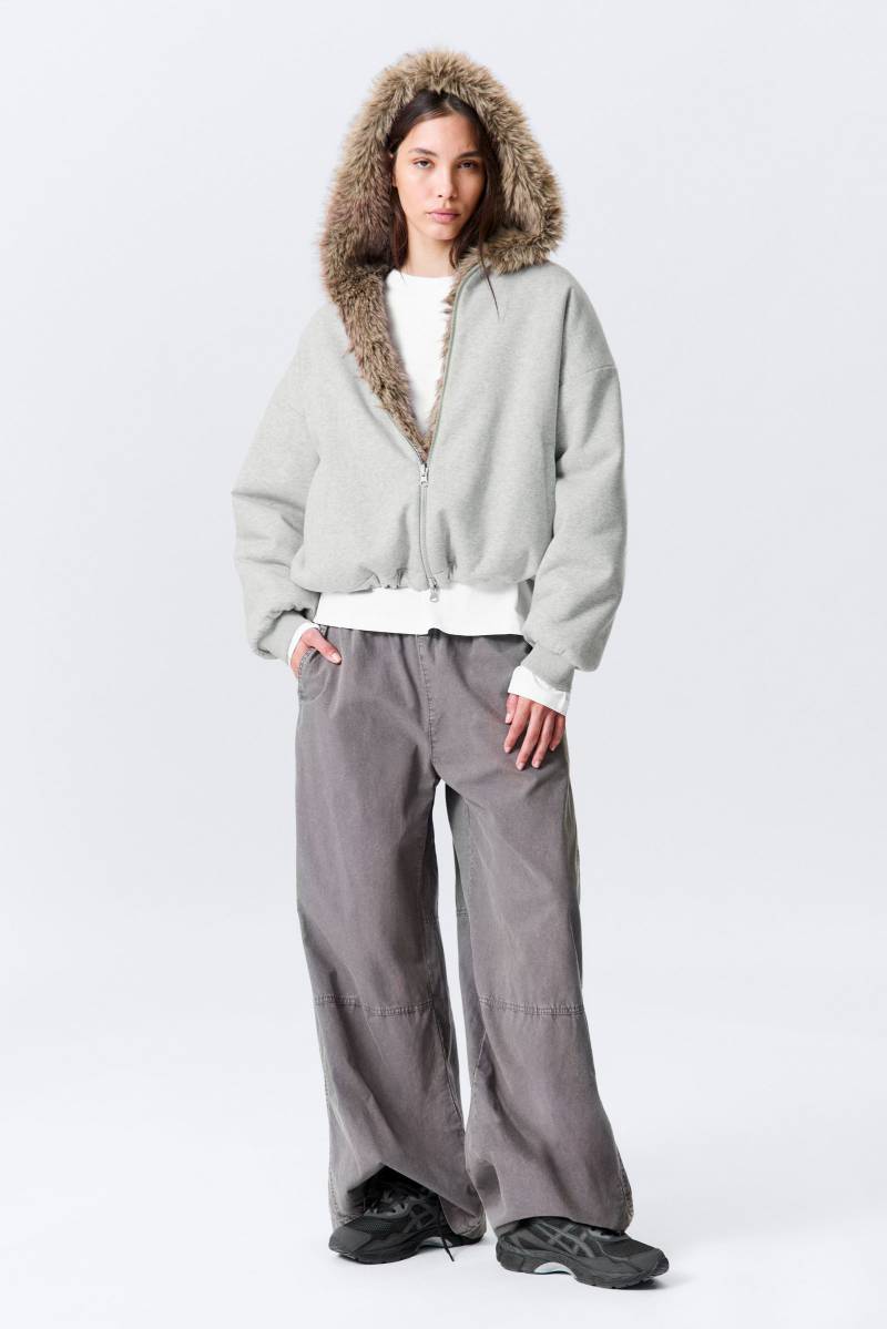 Reversible Faux Fur Zip Hoodie von Weekday