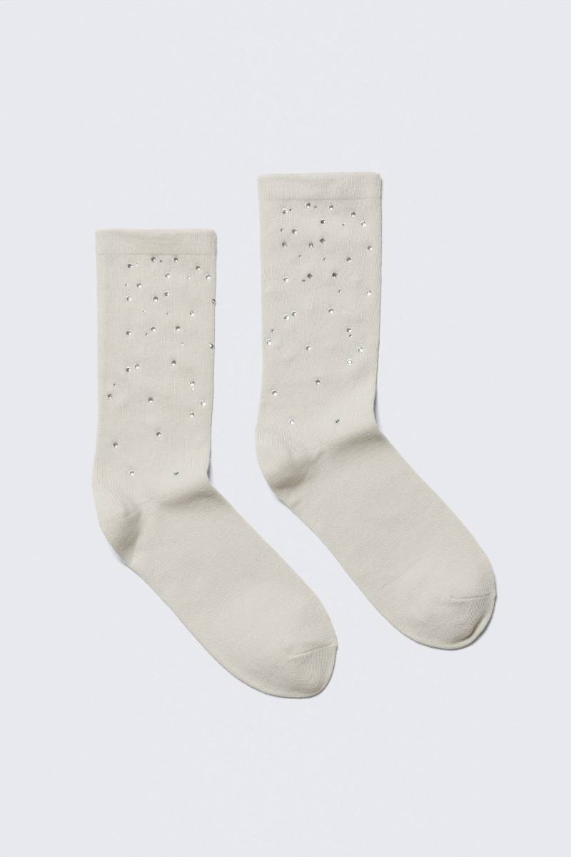 Rhinestone Detail Cotton Crew Socks von Weekday