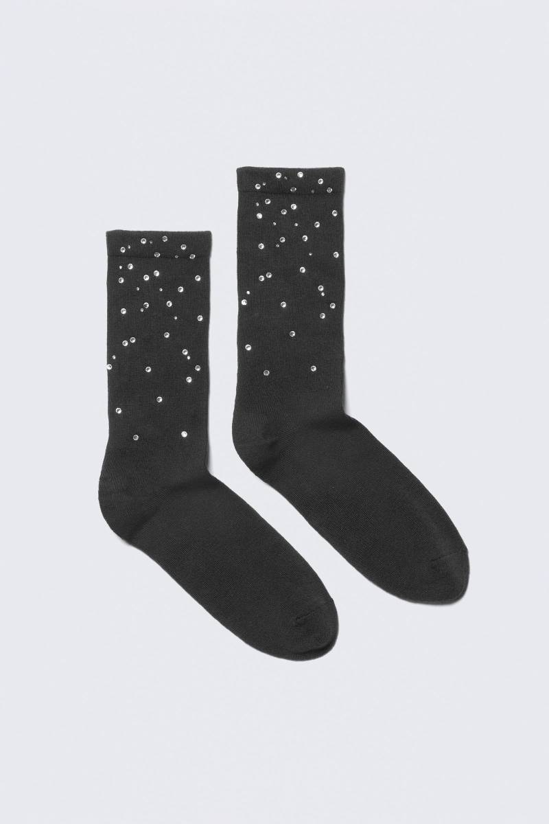 Rhinestone Detail Cotton Crew Socks von Weekday