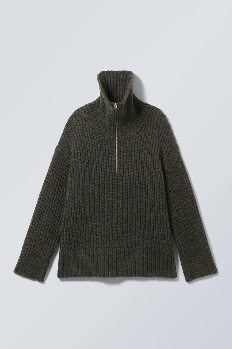 Rib-Knit Half-Zip Turtleneck Sweater von Weekday