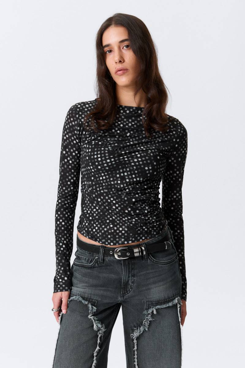 Ruched Printed Mesh Top von Weekday