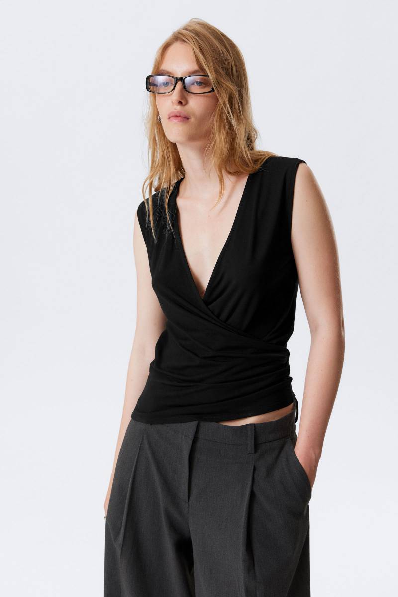 SLEEVELESS JERSEY WRAP TOP von Weekday
