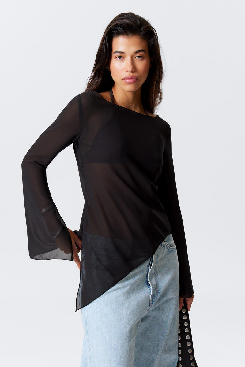 Sheer Asymmetric Long-Sleeved Blouse von Weekday