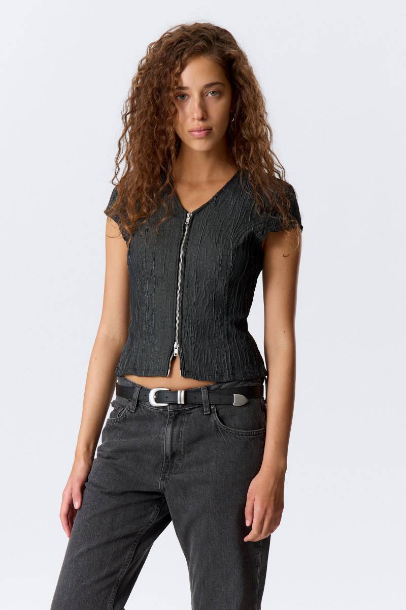 Structured Zip V-Neck Top von Weekday