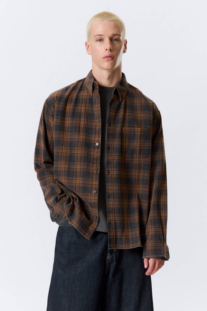 Washed Checked Button-Down Flannel Shirt von Weekday