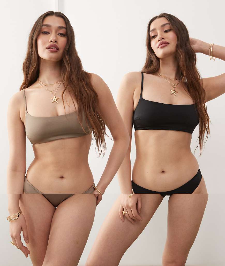 Weekday - 2er-Pack Bikinislips in Schwarz & Maulwurfsbraun von Weekday