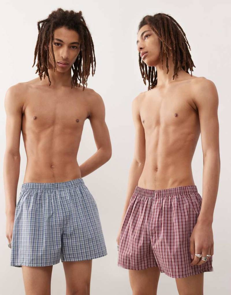 Weekday - 2er-Pack Boxershorts in Blau nd Rot kariert-Bunt von Weekday