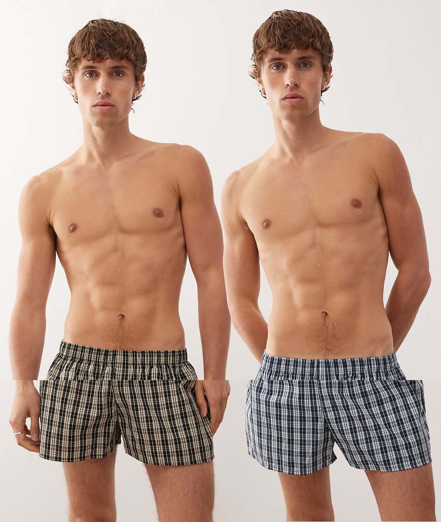 Weekday - 2er-Pack Boxershorts in blau und gelb kariert von Weekday