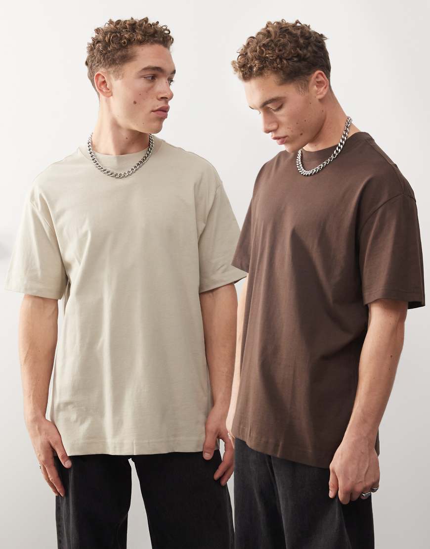 Weekday - 2er-Pack Oversized-T-Shirt in Beige und Braun-Neutral Weekday - 2er-Pack Oversized-T-Shirt in Beige und Braun-Neutral von Weekday