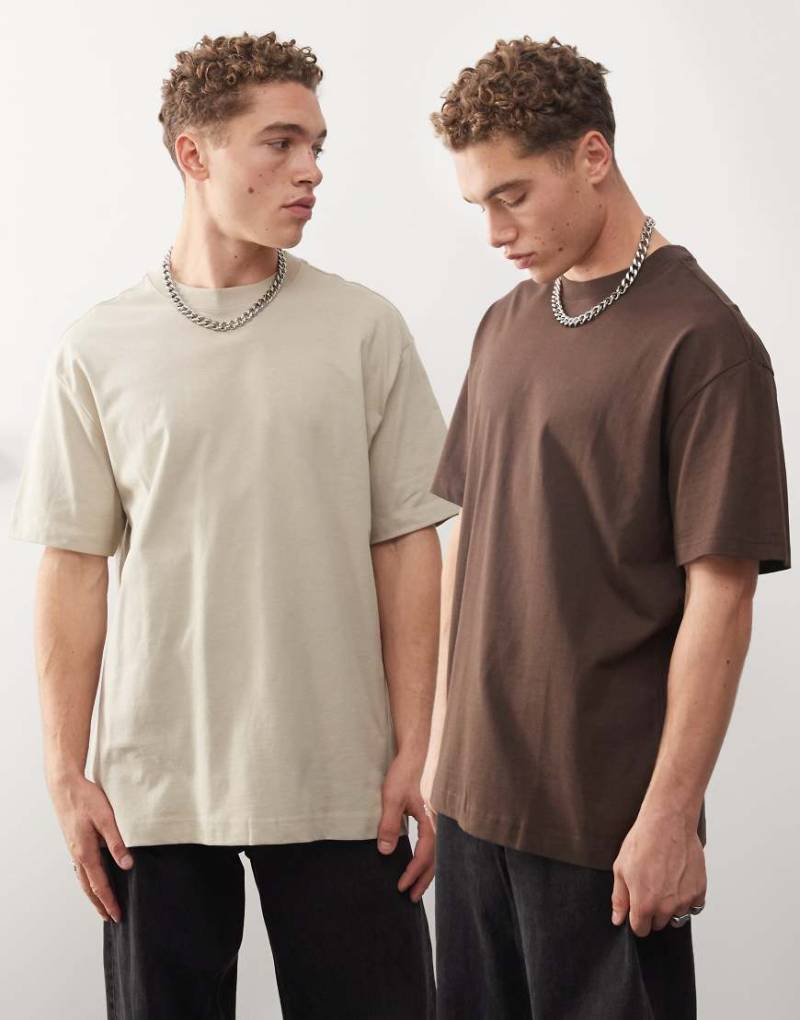 Weekday - 2er-Pack Oversized-T-Shirt in Beige und Braun-Neutral von Weekday