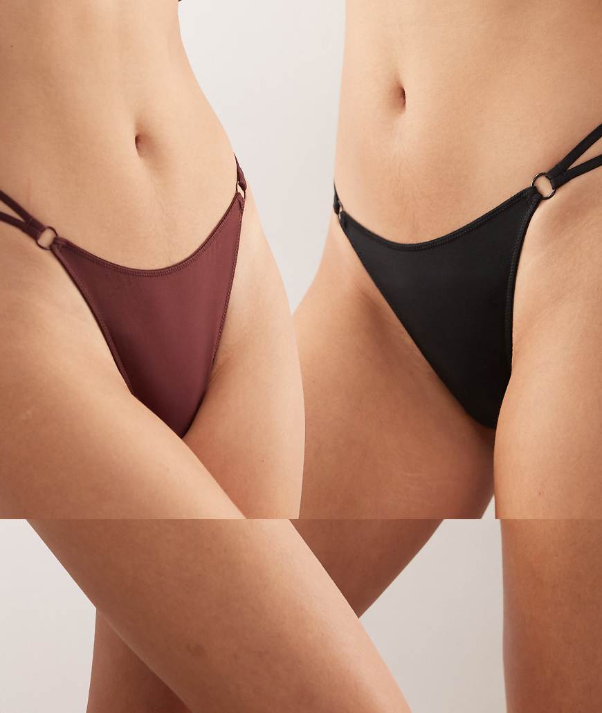 Weekday - 2er-Pack Riemchen-Tanga in Schwarz und Burgunderrot von Weekday