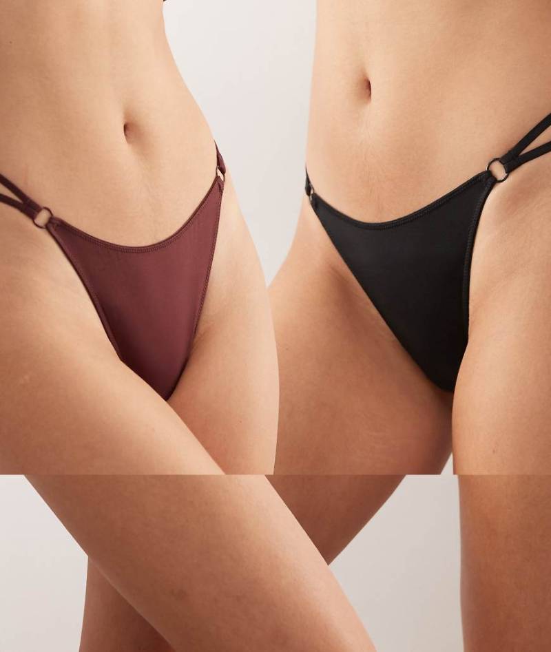 Weekday - 2er-Pack Riemchen-Tanga in Schwarz und Burgunderrot von Weekday