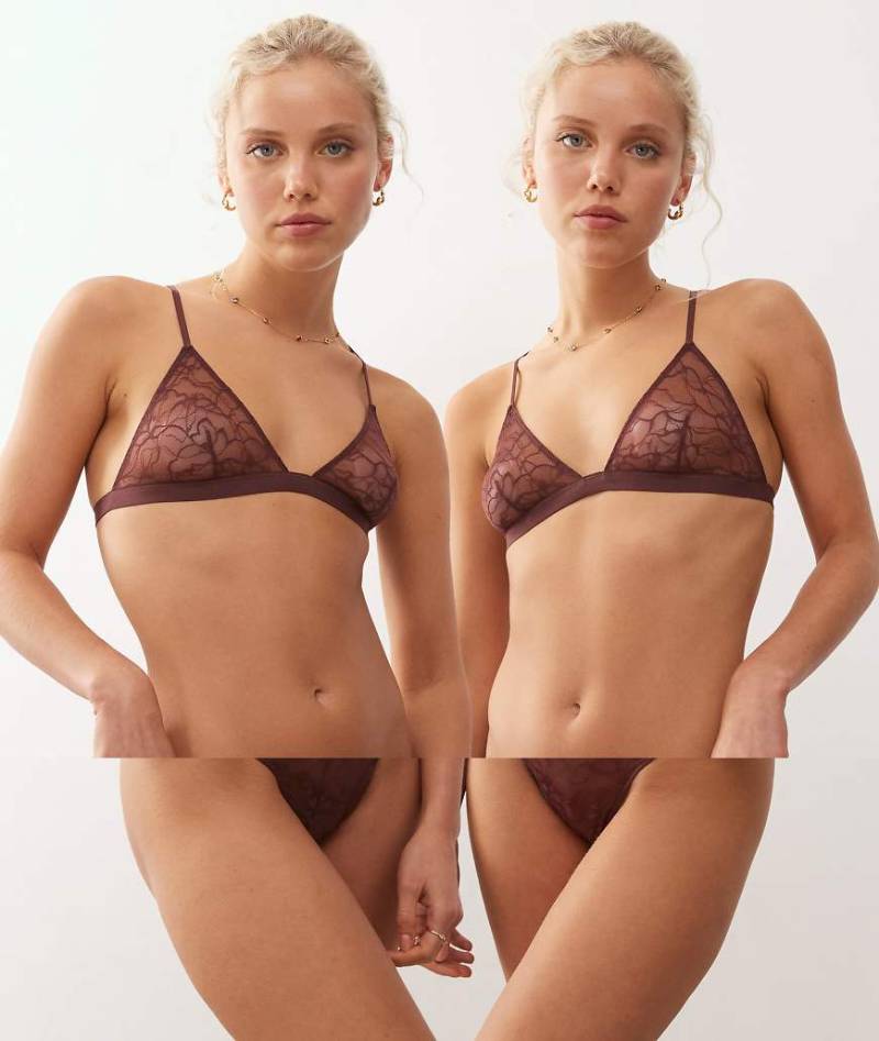 Weekday - 2er-Pack Tangas aus Spitze in Burgunderrot von Weekday