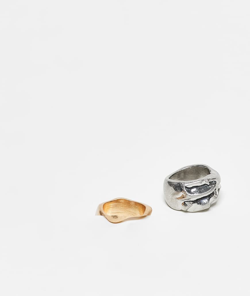 Weekday - 2er-Pack abstrakte Ringe in Silber- und Gold-Optik von Weekday