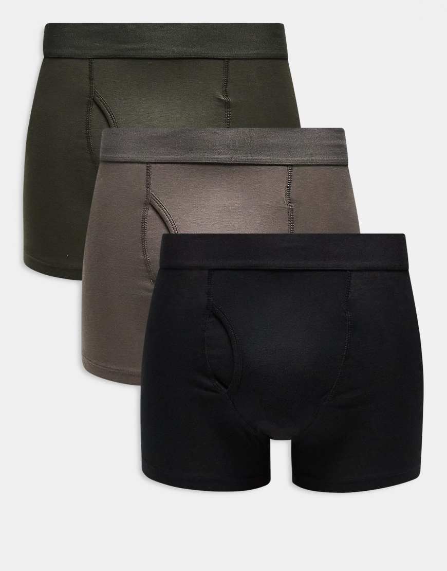 Weekday - 3er-Pack Boxershorts in Schwarz, Maulwurfbraun und Dunkelgrün von Weekday
