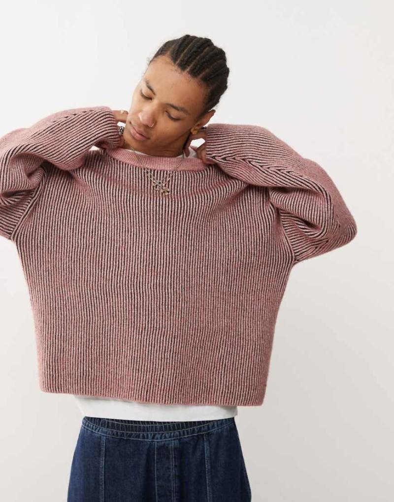 Weekday - Alek - Pullover aus Wollmischung in Rot mit zweifarbiger Rippung von Weekday