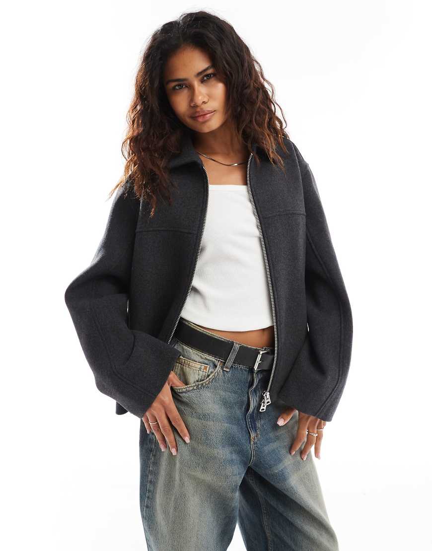 Weekday - Ari - Jacke aus Wollmix in meliertem Dunkelgrau Weekday - Ari - Jacke aus Wollmix in meliertem Dunkelgrau von Weekday