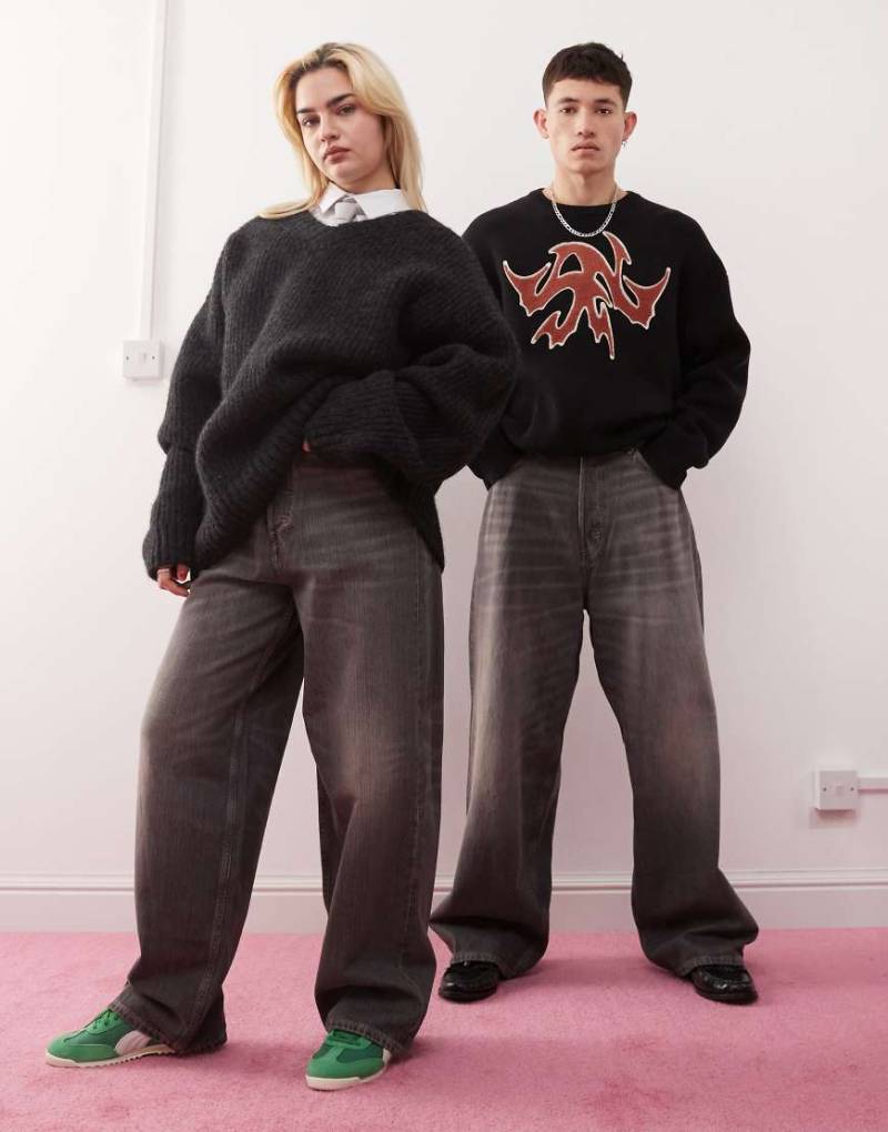 Weekday - Astro - Locker sitzende Unisex-Jeans in grauer Rinse-Waschung mit niedrigem Bund von Weekday
