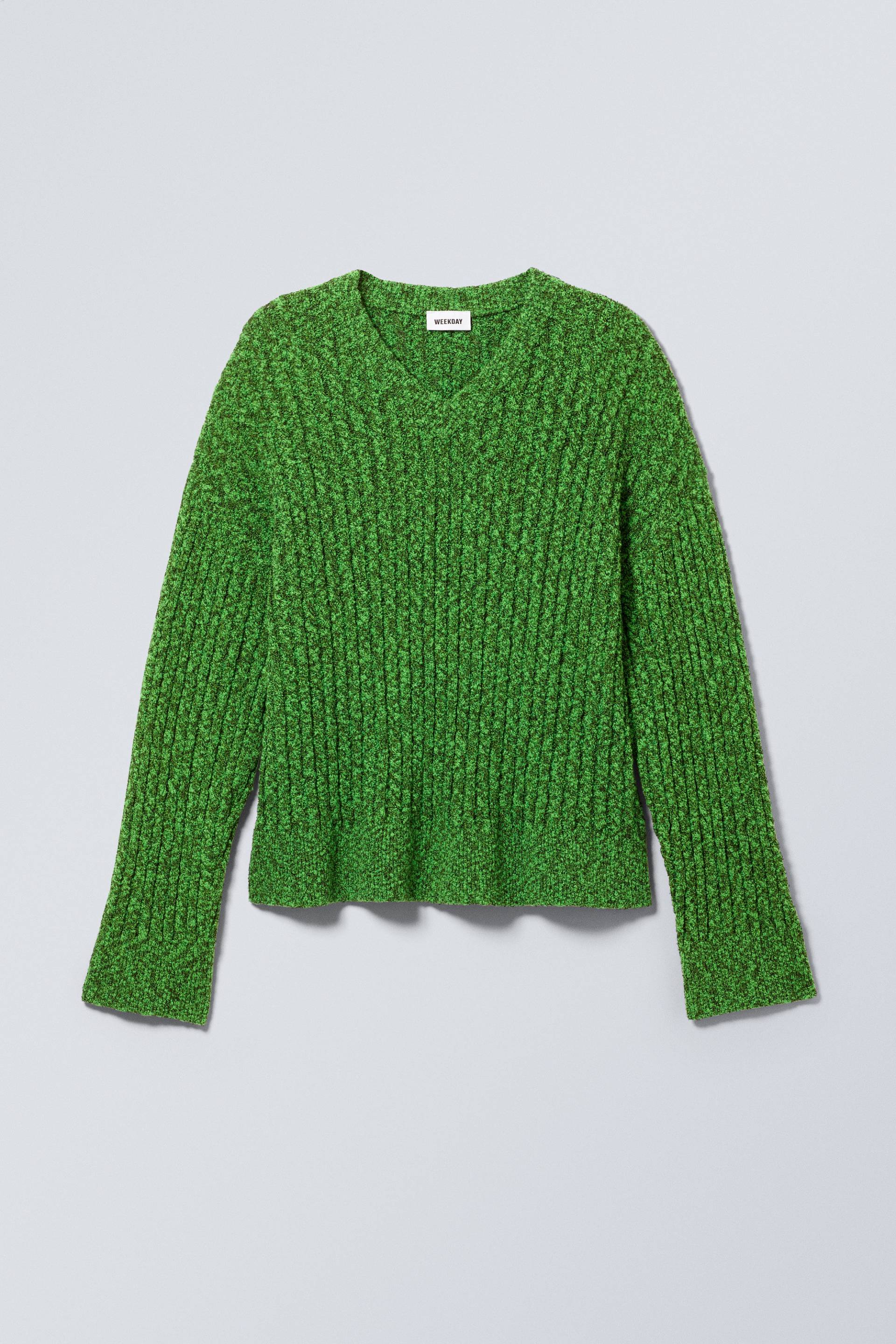 Weekday Dean Oversized-Strickpullover mit V-Ausschnitt Hellgrün meliert in Größe L. Farbe: Bright green melange von Weekday