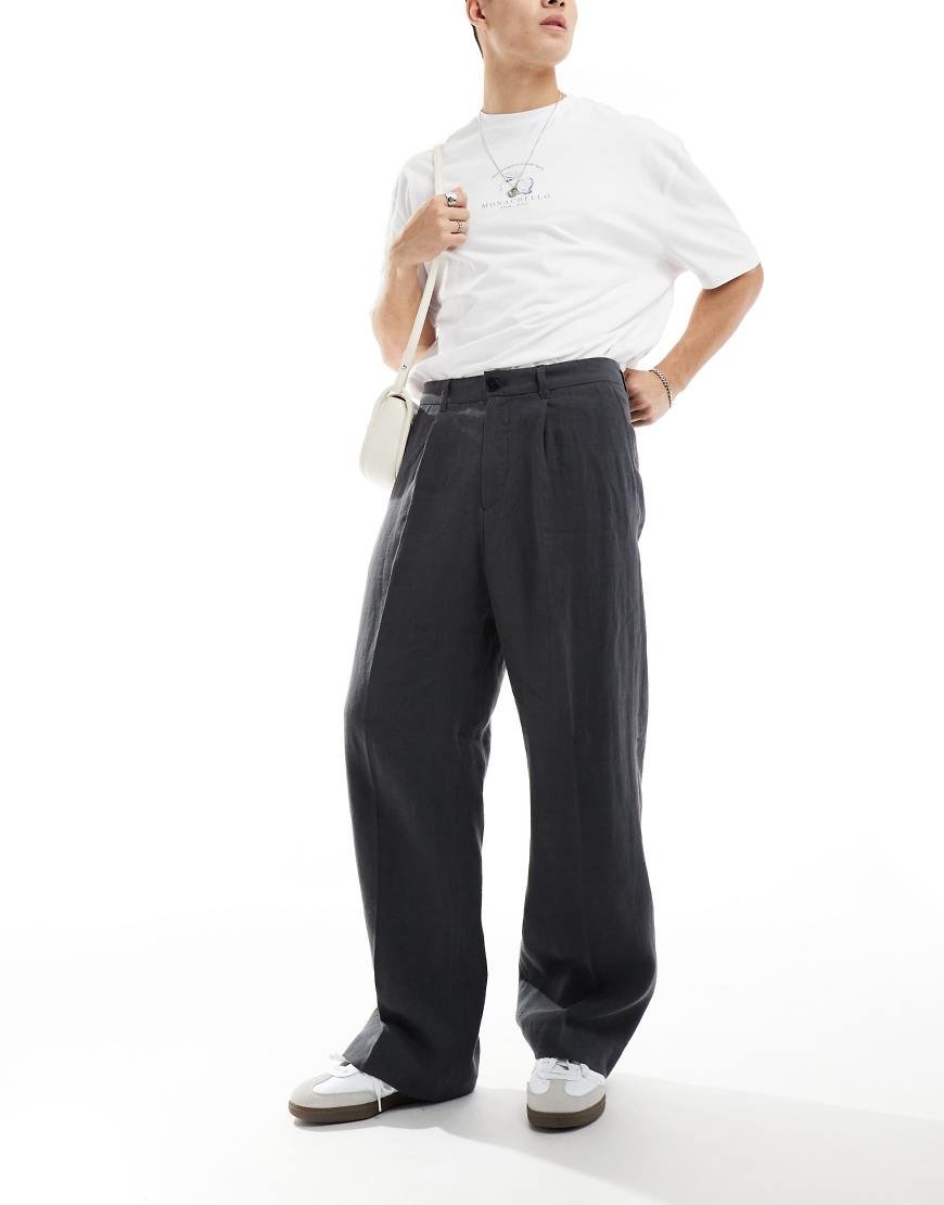 Weekday - Elegante Leinenhose in verwaschenem Schwarz mit lockerem Schnitt von Weekday
