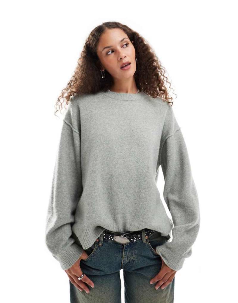 Weekday - Funda - Pullover aus Wollmix in meliertem Salbeigrün von Weekday