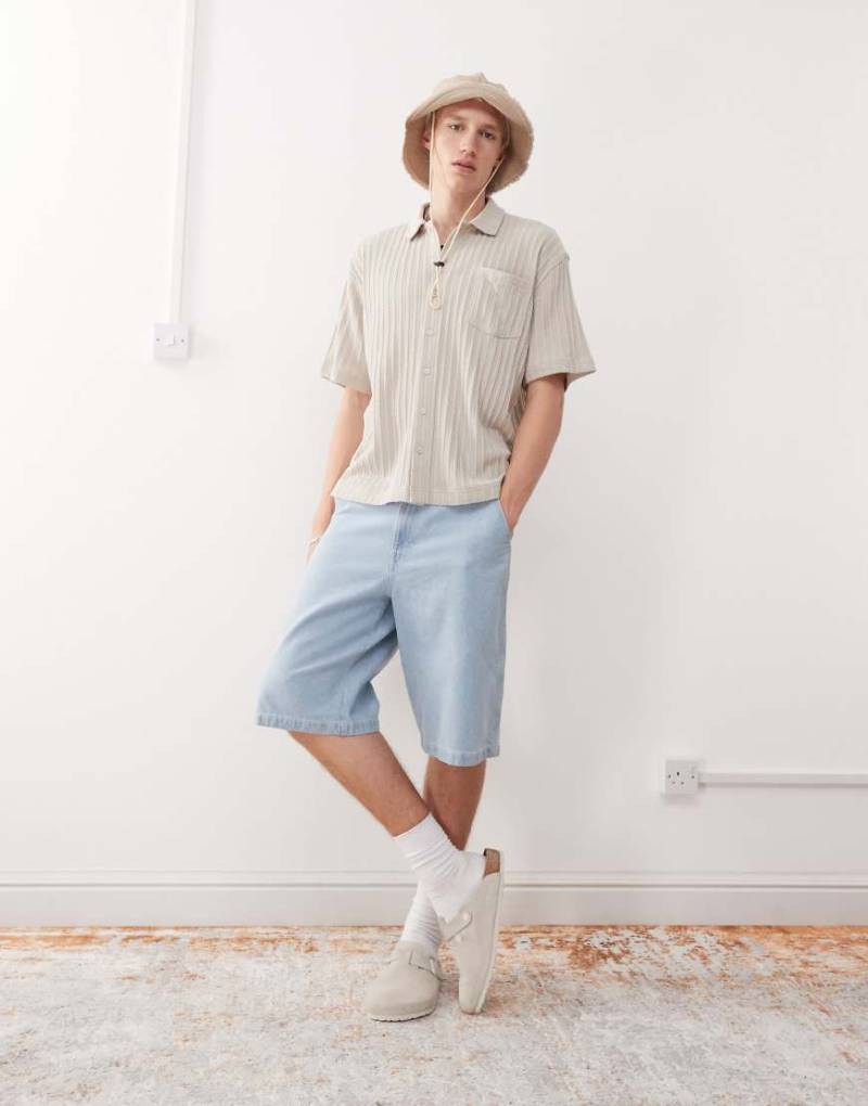 Weekday - Geripptes Jerseyhemd in Beige-Neutral von Weekday