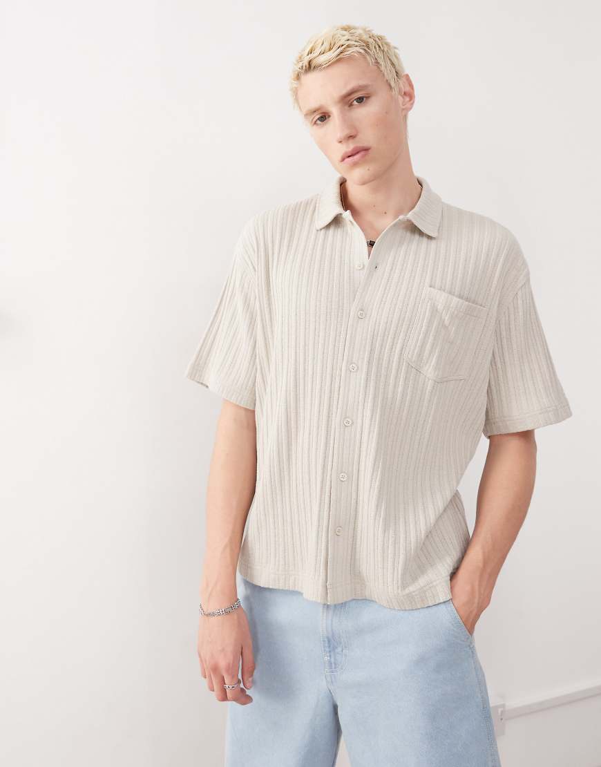 Weekday - Geripptes Jerseyhemd in Beige-Neutral Weekday - Geripptes Jerseyhemd in Beige-Neutral von Weekday
