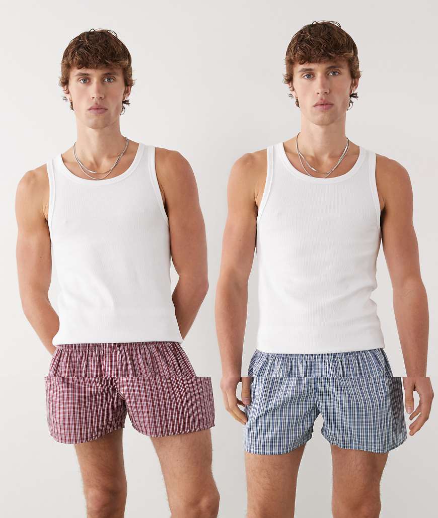 Weekday - Gewebte Boxershorts im 2er-Pack in rot und blau kariert-Bunt Weekday - Gewebte Boxershorts im 2er-Pack in rot und blau kariert-Bunt von Weekday