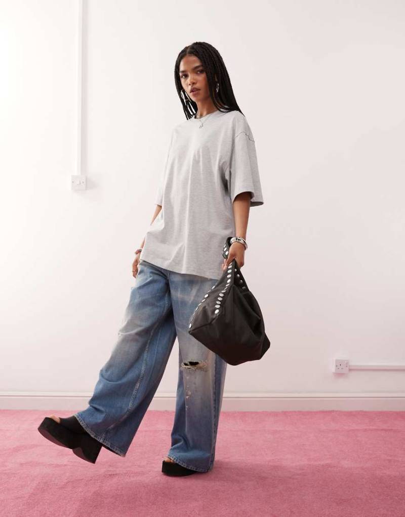 Weekday - Grau meliertes Oversize-T-Shirt von Weekday