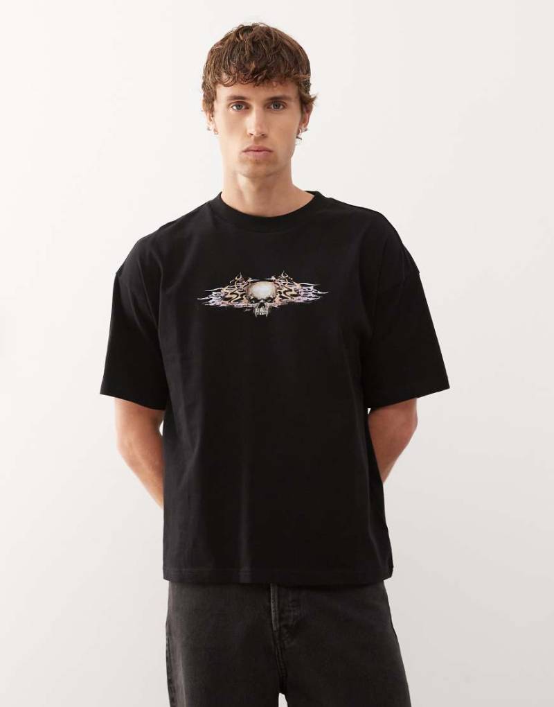 Weekday - Great - Kastiges T-Shirt in Schwarz mit Totenkopf-Grafikprint von Weekday