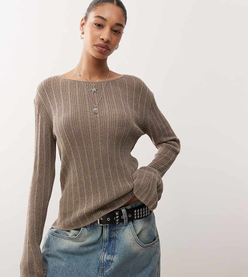 Weekday - Halbtransparenter Slim Fit Strickpullover in Maulwurfsgrau, exklusiv bei ASOS-Neutral von Weekday