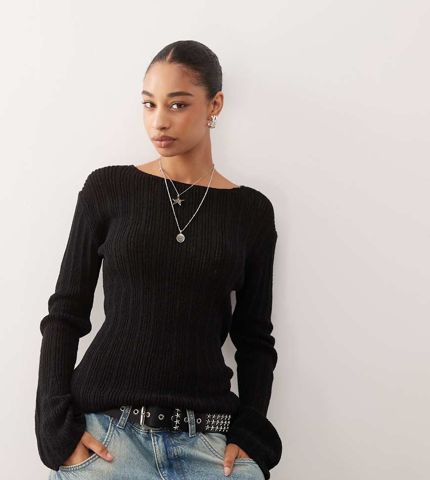 Weekday - Halbtransparenter Slim-Fit-Strickpullover in Schwarz, exklusiv bei ASOS von Weekday
