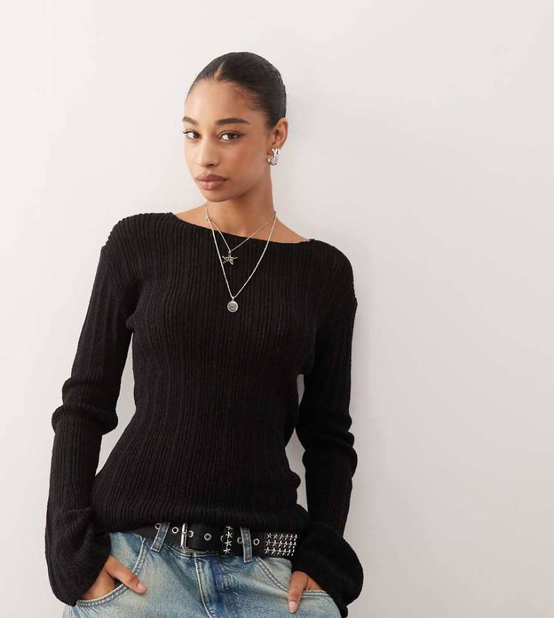 Weekday - Halbtransparenter Slim-Fit-Strickpullover in Schwarz, exklusiv bei ASOS von Weekday